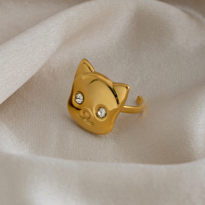 Bagues Minimalistes En Acier Inoxydable Étanche Couleur Or Avec Zircon, Collection Simple Series Daily Animal h5 Image2