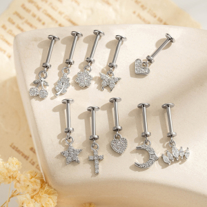 Boucles D'Oreilles Piercing Femme En Forme De Feuille De Cerisier, Couleur Cuivre Doré Et Zircon. h5 Image6