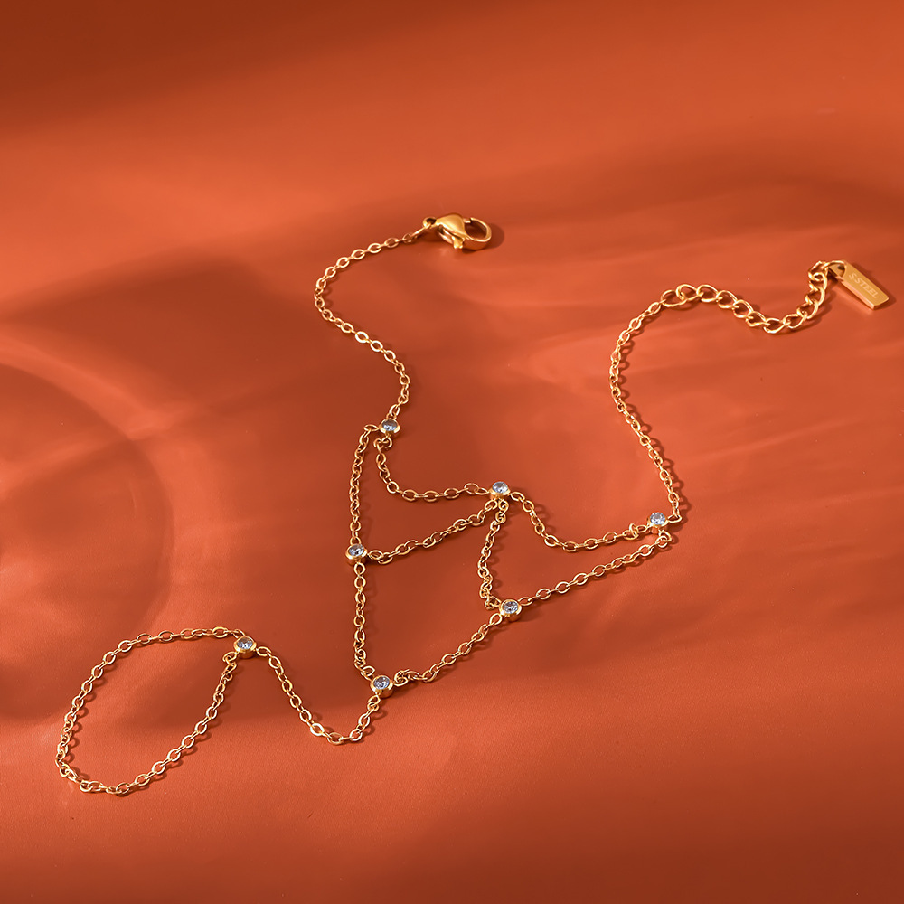 Chaîne Bohème Simple En Acier Inoxydable Étanche Couleur Or Avec Zircon. Image3