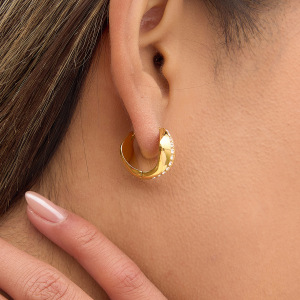 Boucles D'Oreilles Créoles Classiques Pour Femmes, En Acier Inoxydable, Étanches, Couleur Or, Ornées De Strass. h5 Image5
