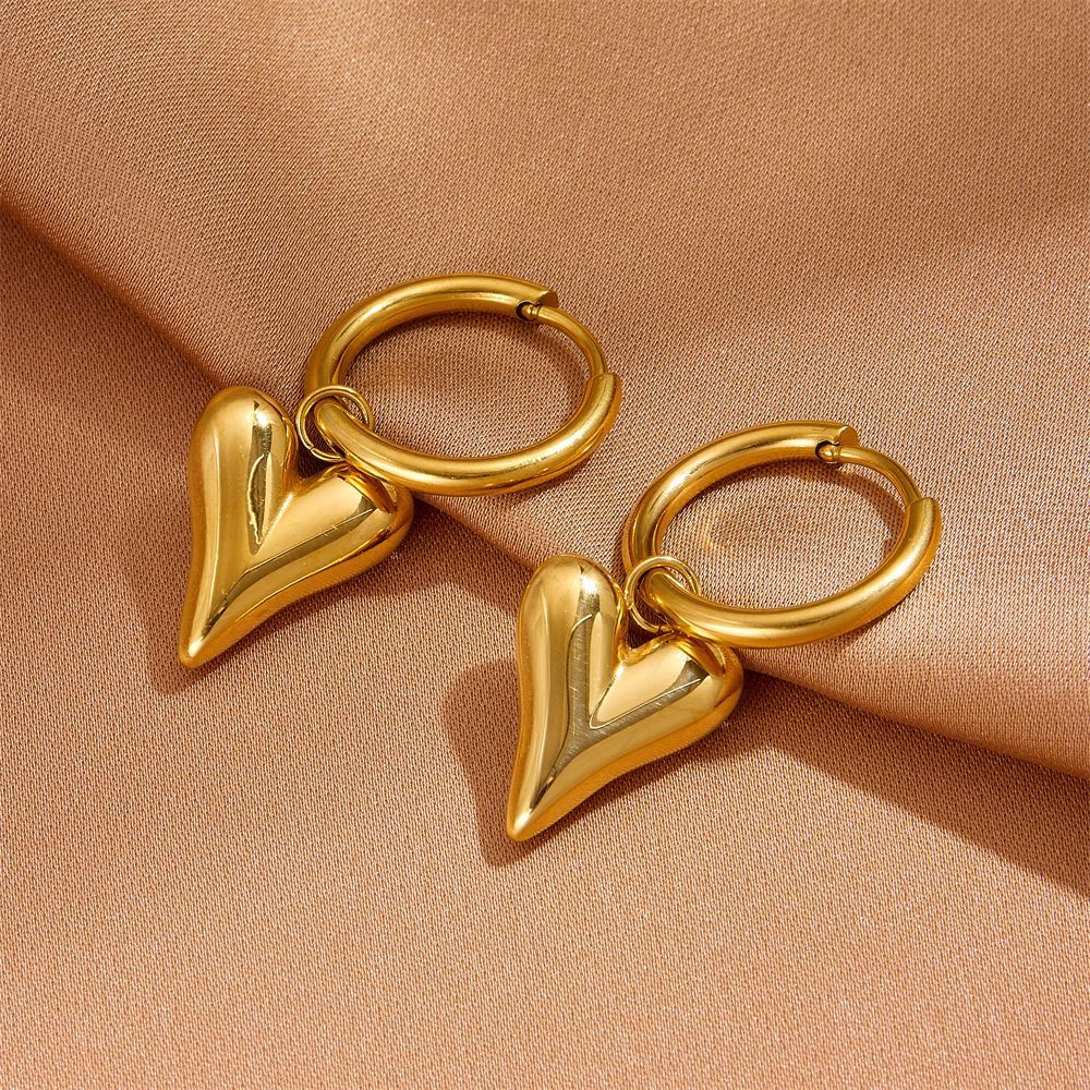 Ensembles De Bijoux Pour Femmes Simple Series Elegant Heart En Acier Inoxydable Étanche Couleur Or Image4