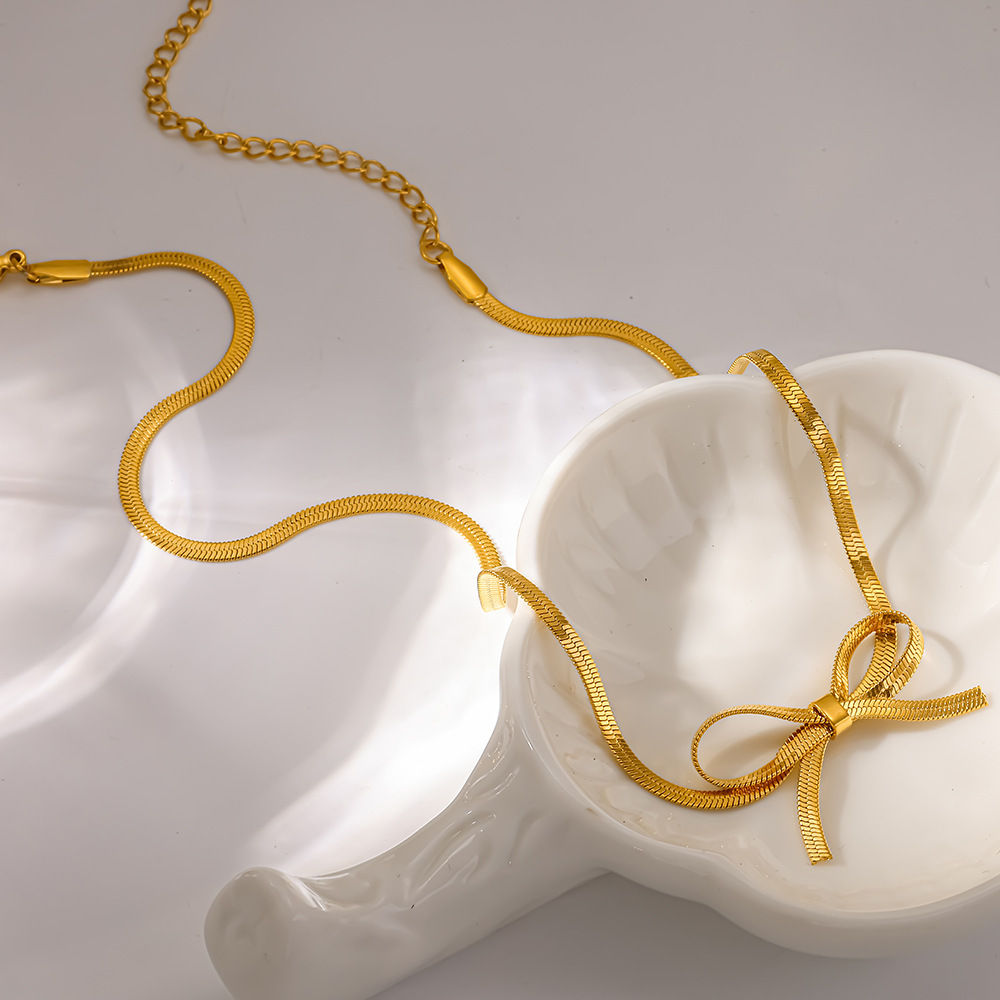 Colliers Pendentifs Pour Femmes, Simples Et Élégants, En Acier Inoxydable Imperméable, Couleur Or, Avec Nœud Papillon Image2