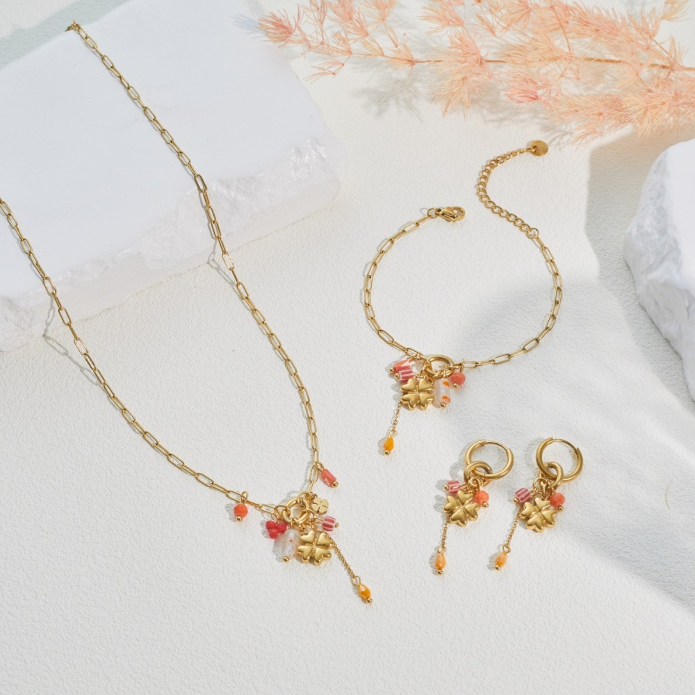 Ensembles De Bijoux Pour Femmes Simple Series Daily Clover En Acier Inoxydable Étanche Couleur Or Image2
