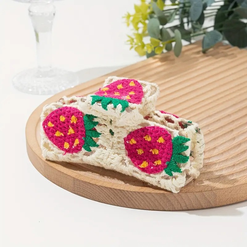 Pinces À Cheveux Pour Femmes En Tissu À Motif Floral Fraise Multicolore, Collection Romantique 