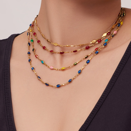 Colliers à chaîne colorés en acier inoxydable doré pour femmes 2
