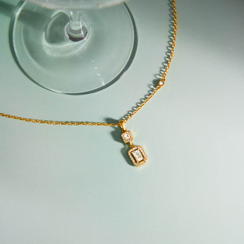 Colliers Pendentifs Pour Femmes, Simples, Ronds Et Rectangulaires, En Acier Inoxydable, Étanches, Couleur Or, Avec Zircon. Image5