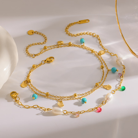 Bracelet de cheville bohème simple en acier inoxydable étanche couleur or