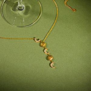 Colliers Pendentifs Pour Femmes En Acier Inoxydable Étanche, Forme Y, Ornés De Strass, Représentant Le Soleil Et La Lune h5 Image4
