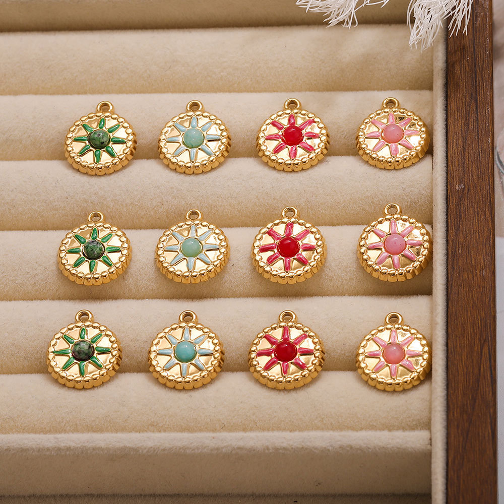 Pendentifs Pour Femmes En Acier Inoxydable Étanche, Couleur Or, Motif Cercle Soleil, Collection Classique À Faire Soi-Même Image3