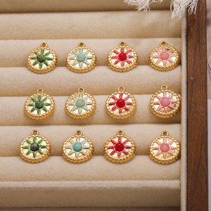 Pendentifs Pour Femmes En Acier Inoxydable Étanche, Couleur Or, Motif Cercle Soleil, Collection Classique À Faire Soi-Même h5 Image3