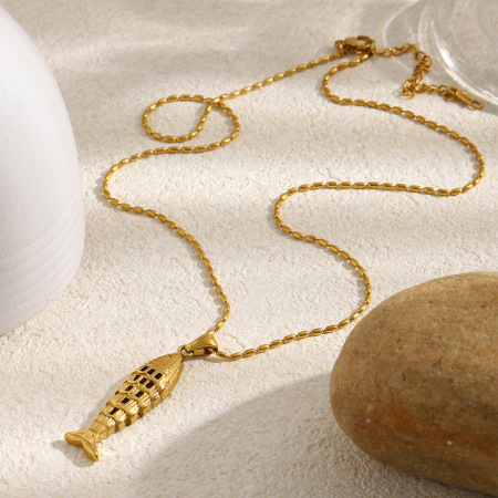 Colliers pendentifs pour femmes en acier inoxydable, couleur or, motif poisson simple 2