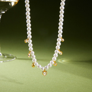 Colliers Pendentifs Pour Femmes En Acier Inoxydable, Perles En Forme De Cœur Rétro, Zircon Couleur Or, Étanches h5 Image4