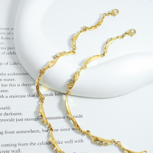 Bracelet Chaîne Femme Rétro En Acier Inoxydable Étanche Couleur Or Avec Zircon, Forme Irrégulière h5 Image4