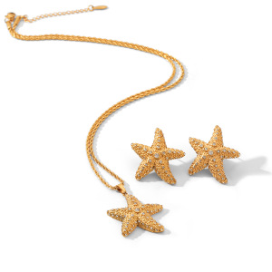 Ensemble De Colliers Pour Femmes En Acier Inoxydable, Imperméable, Couleur Or, Avec Zircon Et Motif Étoile De Mer h5 Image5