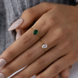 Bagues Pour Femmes En Acier Inoxydable Doré Avec Zircon En Forme De Goutte h5 Image2