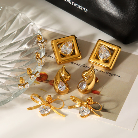 Boucles d'oreilles puces pour femmes, simples, en acier inoxydable, étanches, couleur or, avec zircon.