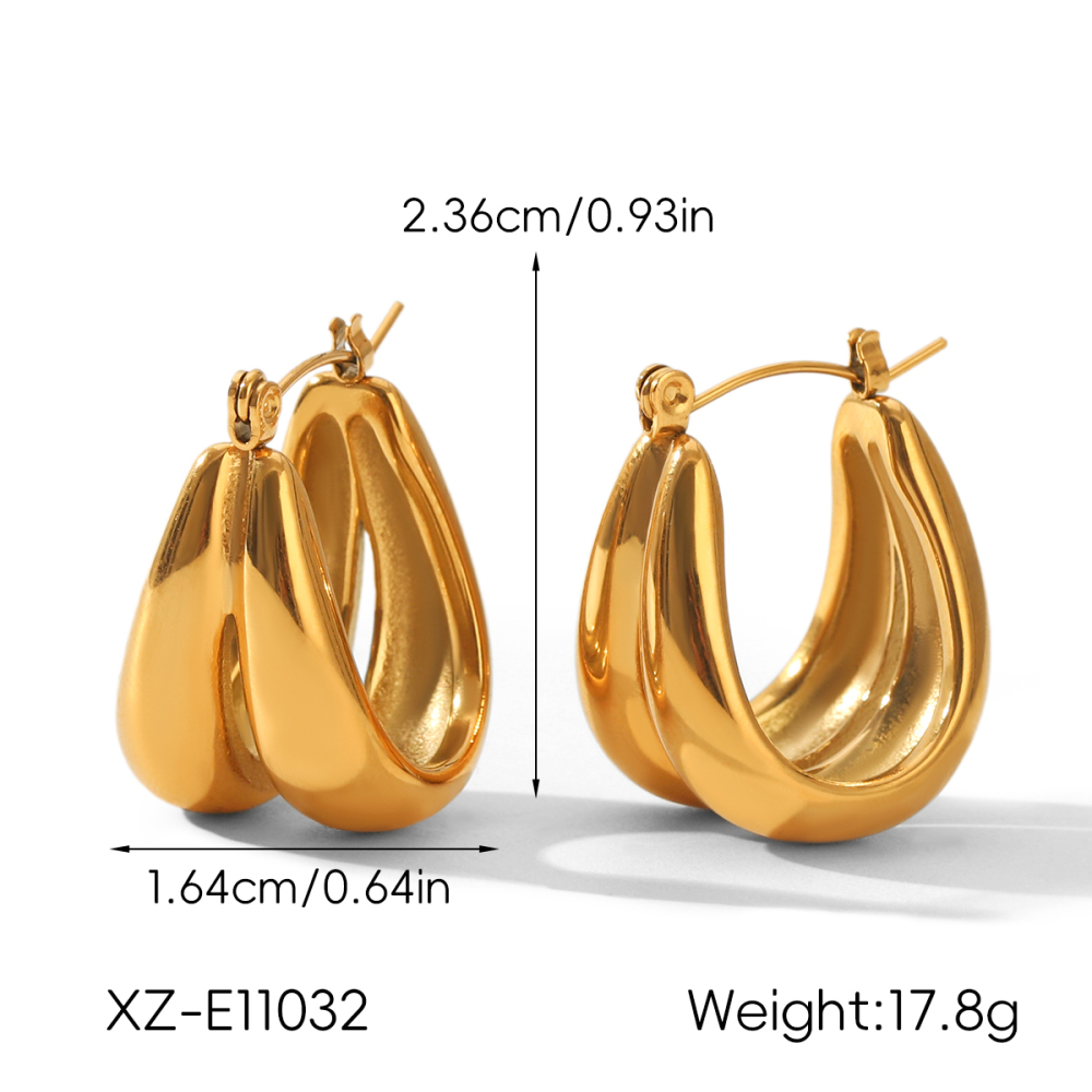 Boucles D'Oreilles Créoles Simples En Acier Inoxydable, Imperméables, Couleur Or, Pour Femmes Image2