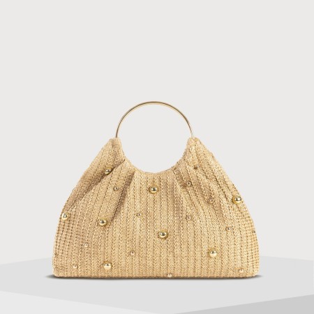 Sac oreiller femme en paille tissée unie style vieille fortune