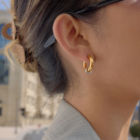 Boucles d'oreilles puces pour femmes, style cercle simple, en acier inoxydable doré et imperméable. 2