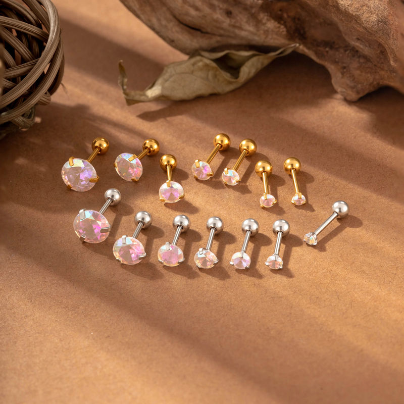 Boucles D'Oreilles Piercing Pour Femme, En Acier Inoxydable Doré, Imperméables, De Forme Géométrique Luxueuse, Ornées De Zircon. Image4