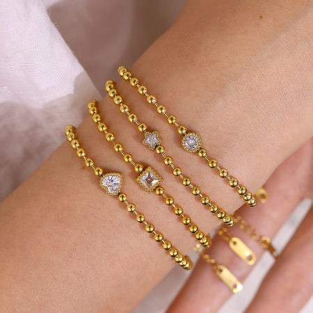 Bracelets à perles pour femmes, en acier inoxydable imperméable, couleur or, ornés de strass. 2
