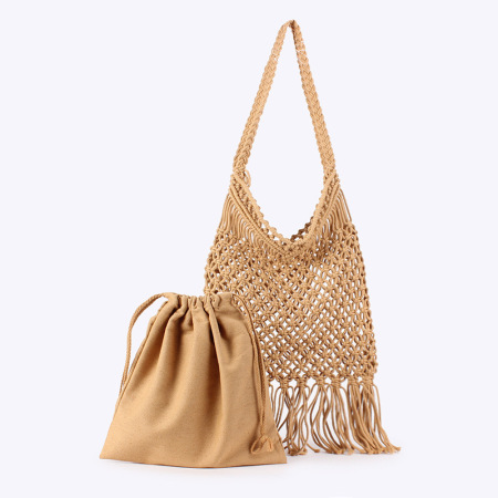 Sac hobo femme style vacances, couleur unie, en corde tressée ajourée