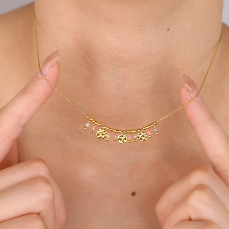 Colliers pendentifs pour femmes Sweet Beads en acier inoxydable, étanches, couleur or et pierre naturelle 2