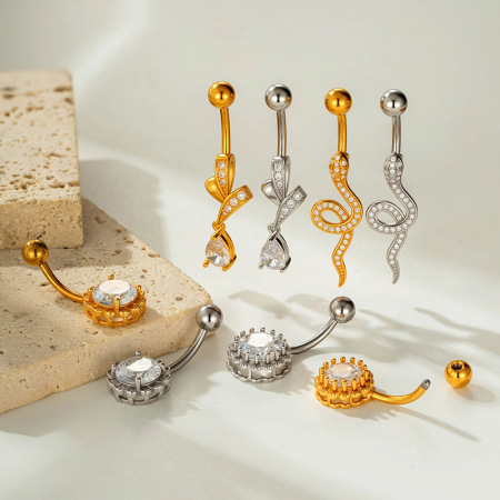 Piercings De Nombril En Zircon Couleur Cuivre Doré, Forme Cœur Et Serpent 2