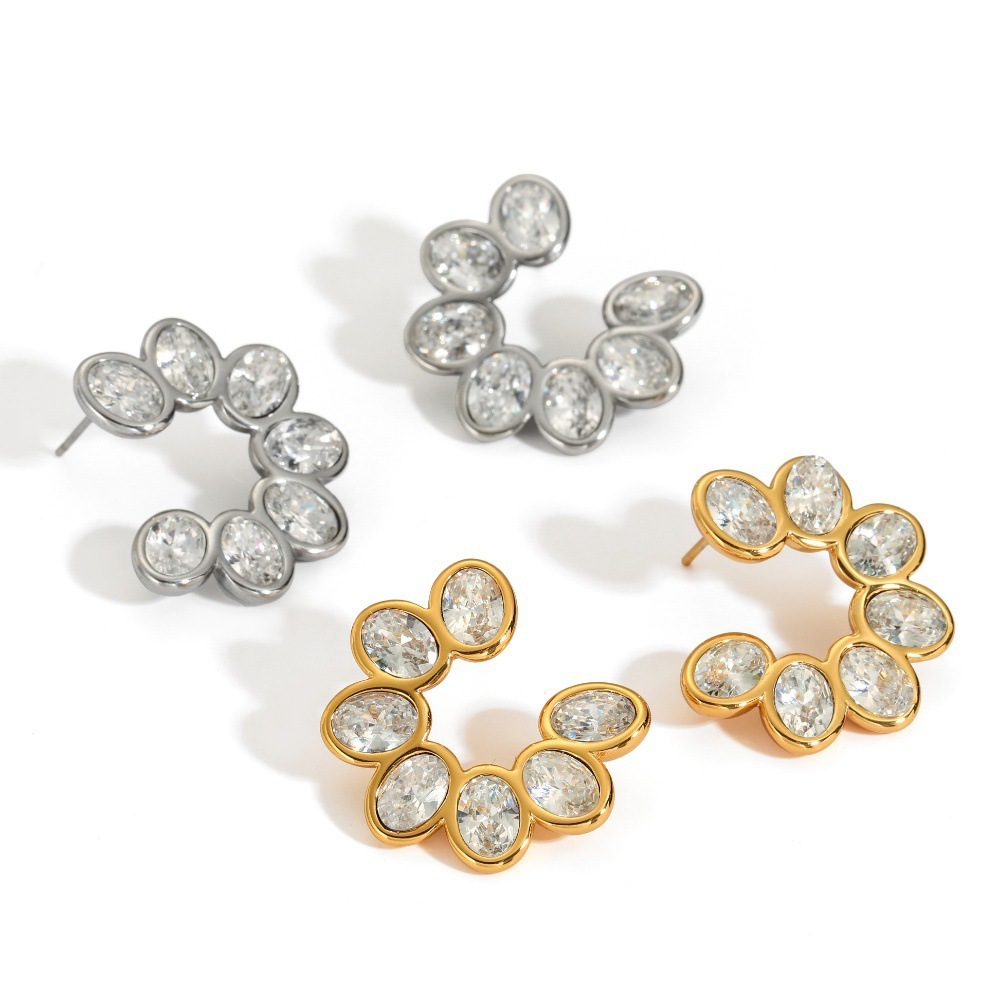 Boucles D'Oreilles Puces Pour Femmes Sweet Flower En Acier Inoxydable Étanche Couleur Or Avec Strass Image3