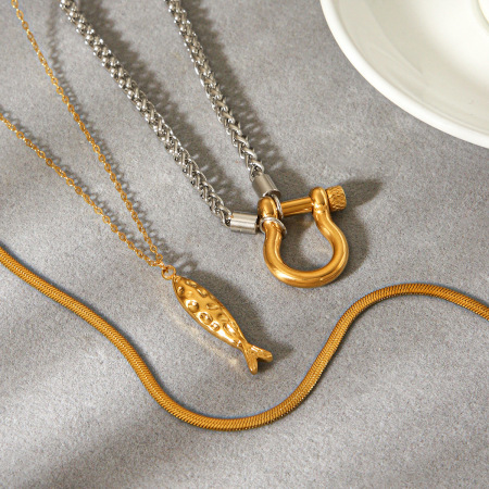 Colliers pendentifs pour femmes en acier inoxydable, couleur or, en forme de poisson