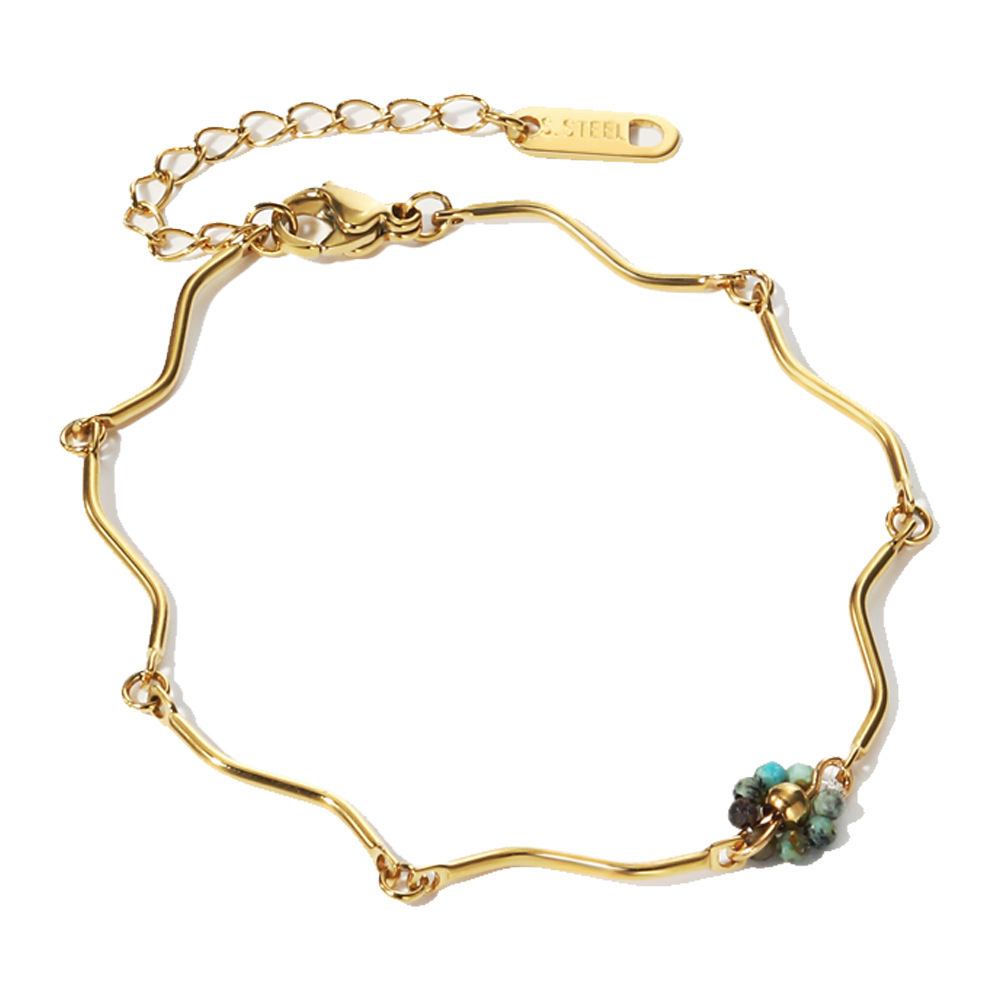 Bracelets Rétro En Perles De Fleurs, Acier Inoxydable, Étanches, Couleur Or, Avec Pierres Naturelles Pour Femmes 