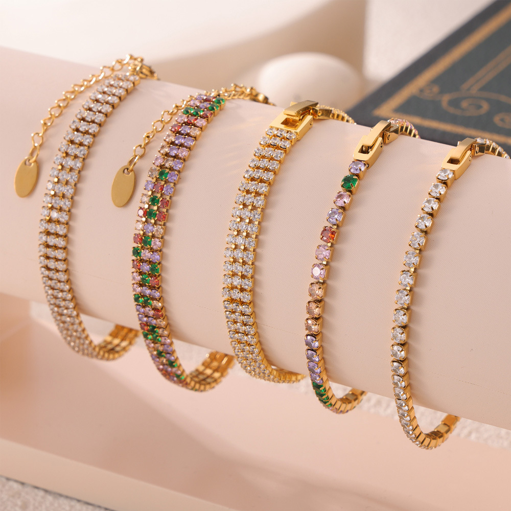 Bracelet Chaîne Luxueux Pour Femme En Acier Inoxydable, Étanche, Couleur Or, Orné De Zircon. Image3