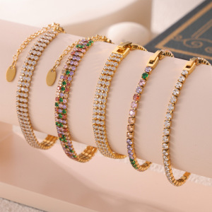 Bracelet Chaîne Luxueux Pour Femme En Acier Inoxydable, Étanche, Couleur Or, Orné De Zircon. h5 Image3