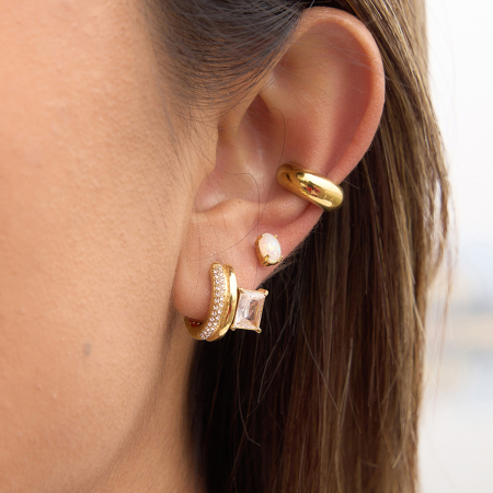 Boucles d'oreilles classiques rondes en acier inoxydable étanche, couleur or, avec zircon pour femmes