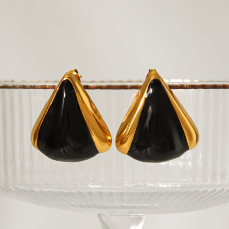 Boucles d'oreilles puces pour femmes, en acier inoxydable, forme triangulaire émaillée, couleur or, collection Simple Series