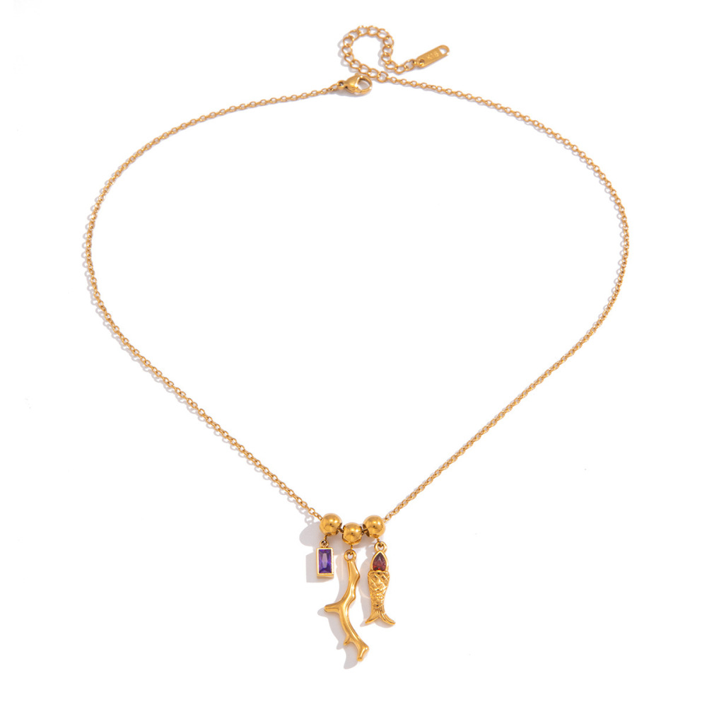 Colliers Pendentifs Pour Femmes En Acier Inoxydable, Couleur Or, Avec Zircon Et Motif Poisson De Vacances Image5