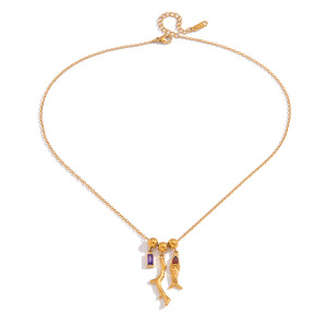 Colliers Pendentifs Pour Femmes En Acier Inoxydable, Couleur Or, Avec Zircon Et Motif Poisson De Vacances h5 Image5