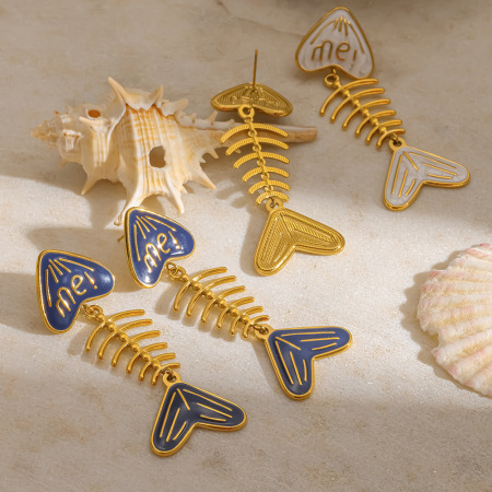Boucles d'oreilles pendantes pour femme, en acier inoxydable, couleur or, en forme de poisson, étanches. 2