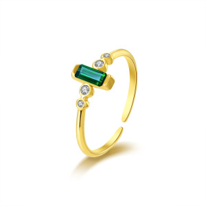 Bague Pour Femme En Acier Inoxydable Doré, Ornée D'Un Zircon Rectangulaire Et D'Une Fleur Simple. h5 