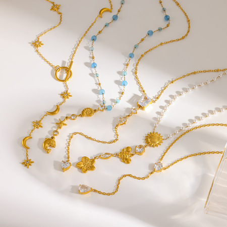 Colliers pendentifs romantiques pour femmes, en acier inoxydable, étanches, couleur or, avec pompon et zircon.