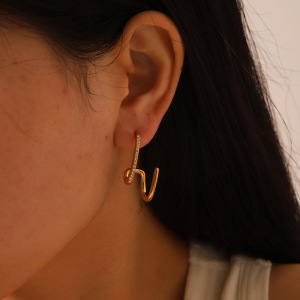 Boucles D'Oreilles Puces De Luxe Irrégulières En Acier Inoxydable Étanche Couleur Or Avec Zircon Pour Femmes h5 Image2
