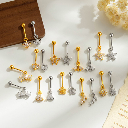 Boucles d'oreilles papillon simples en cuivre doré avec zircon pour piercing femme 2