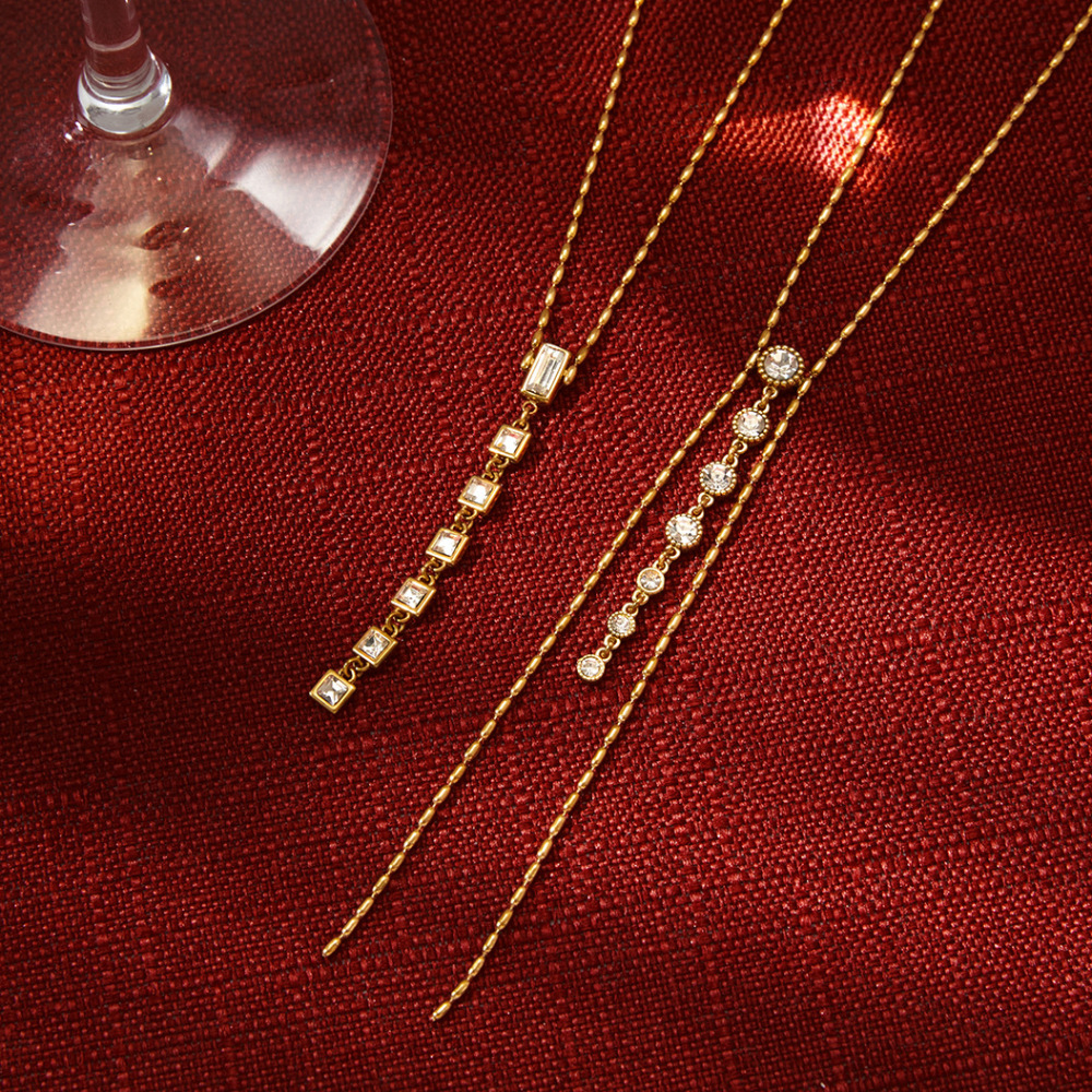 Colliers Pendentifs Pour Femmes, Luxueux Et Élégants, En Acier Inoxydable, Étanches, Couleur Or, Avec Zircon, En Forme De Y. Image5