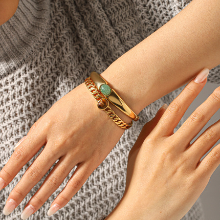 Bracelets pour femmes en acier inoxydable étanche couleur or et pierre naturelle 2