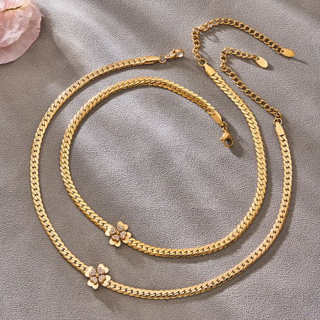 Colliers à maillons romantiques en acier inoxydable, étanches, couleur or, avec zircon et motif floral. 2