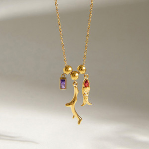 Colliers Pendentifs Pour Femmes En Acier Inoxydable, Couleur Or, Avec Zircon Et Motif Poisson De Vacances h5 Image2