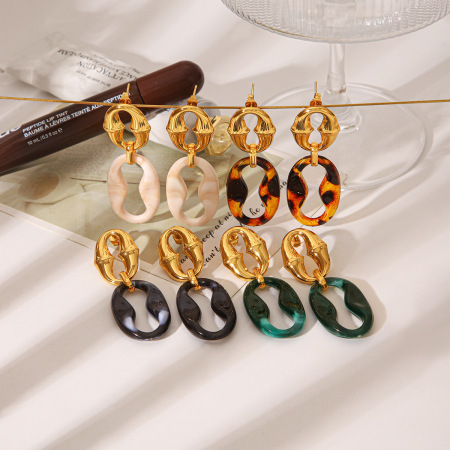 Boucles d'oreilles pendantes rétro rondes en acier inoxydable étanche couleur or pour femmes 2