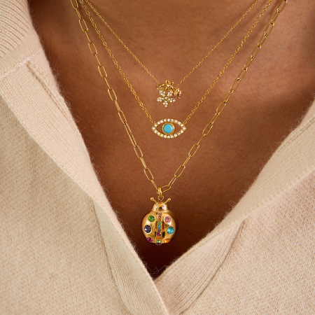 Colliers pendentifs pour femmes en acier inoxydable, couleur or, avec strass, en forme d'insectes mignons