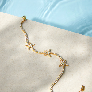 Bracelet Chaîne Femme En Acier Inoxydable, Imperméable, Couleur Or, Avec Zircon Et Motif Étoile De Mer h5 Image5
