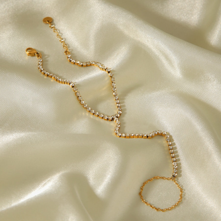 Chaîne de main simple en acier inoxydable étanche couleur or avec zircon pour femme 2